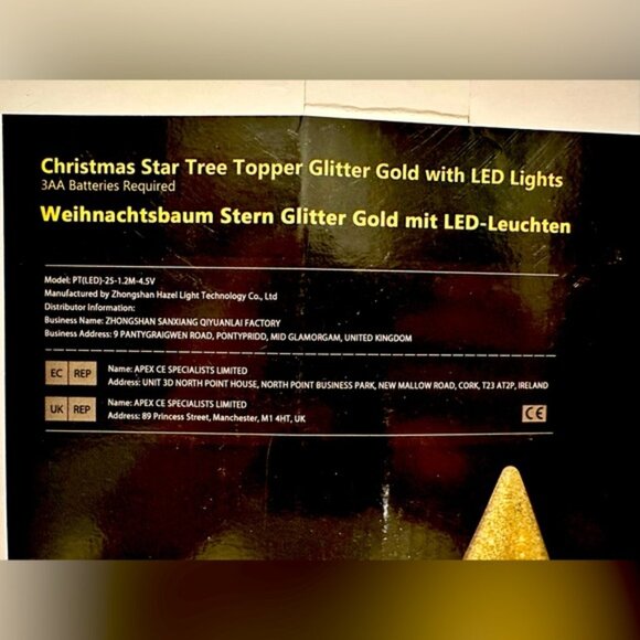 BNIB Gold Glitter Star Christmas Tree Topper LED lights Battery Operated - Picture 4 of 4